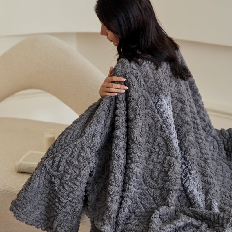 Royoliving Fuzzy Sherpa Wearable Fleece Blanket with Pockets for Adults, Ultra Soft Plush Shawl Throw Blankets (Grey, 58'' x 64'') - Image 2